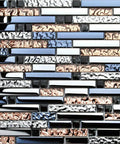 Interlocking Metallic Glass Tile Mosaic In Rose Gold Silver And Ink Blue For Kitchen Backsplash Bathroom Walls Fireplace Surrounds
