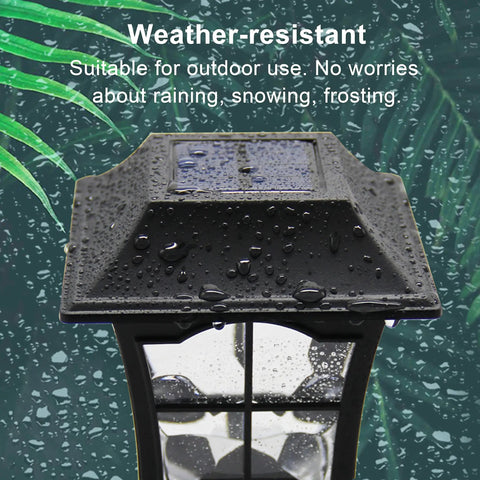 Top view of 4 Pack Solar Wall Lanterns Lights Outdoor Waterproof 15 Lumens Per LED Two LED Bulbs Wall Mount Kit Included under rain.