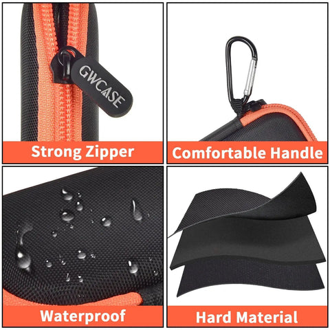 Collage of Hard Case For SanDisk Extreme Portable SSD Built Tough Rugged Foam Padding And Mesh Pocket in Bright Orange Zipper details
