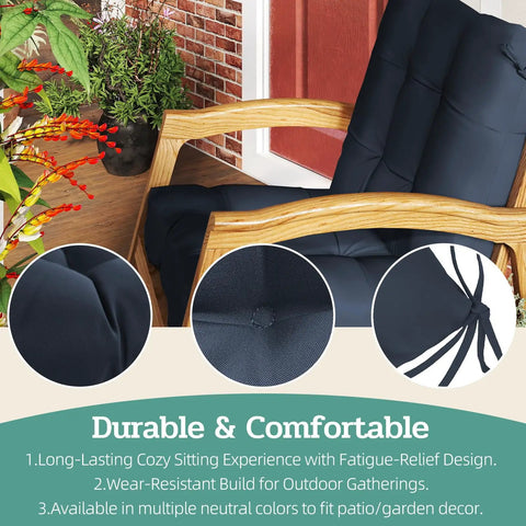 Outdoor Chair Cushions Set Of 2 42x21x4 Inch Cushions For Dining And Rocking Chairs With Ties High Back Comfy Soft Seat Pads