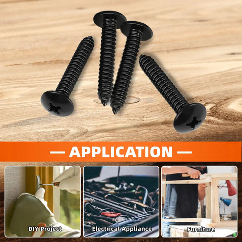 Top Shelf Number 14 By 1 1/2 Inch Truss Head Self Tapping Wood And Sheet Metal Screws on wood surface, for DIY and furniture projects.