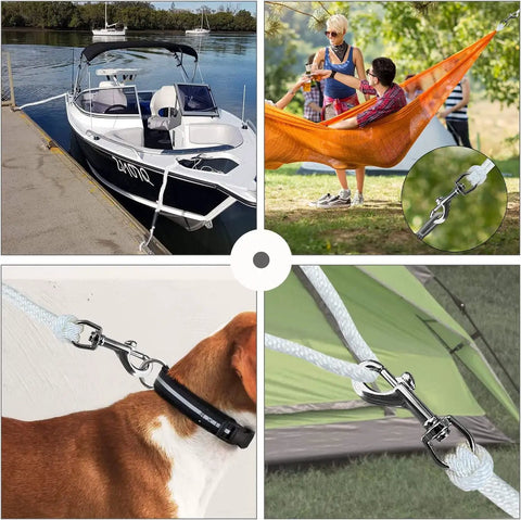 Heavy Duty Metal Swivel Flag Snaps With Kickass Swivel Eyelets For Max 5/16 Inch Rope, Sweet Polished Look, Pack Of Two, Solid Flagpole Rigging And Durable Dog Leash Hardware For Daily Use in various outdoor settings.