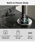 47 Inch L Shaped Gaming Desk With LED Lights And Power Outlets showing built-in power strip with USB ports