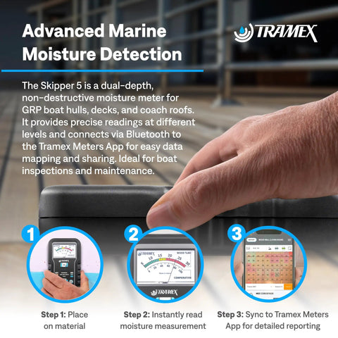 Skipper 5 Boat Moisture Meter SMM5 Non Destructive Analog Gauge For Wood And GRP Hulls Decks And Sandwich Core Structures Dual Depth Readings For Quick Moisture Content Checks On Boats, handheld