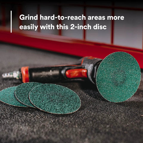 Green Corps Roloc Disc 36526 60 Grit Quick Change Heavy Duty Grinding And Coating Removal on drill with extra discs