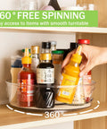 Round 12 Inch Lazy Susan Organizer With Non Skid Liners And Handle, showcasing smooth 360-degree spinning with condiments