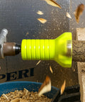 Built Tough 3 Piece Die Cast Aluminum Tenon Cutter Set With 1.5 And 2 Inch Sizes And Matching Forstner Bits in use on a power drill.