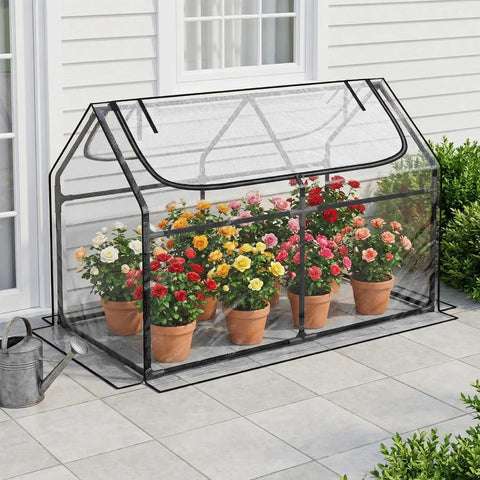Compact Outdoor Mini Greenhouse For Backyards And Patios With 4x2x3 Ft Footprint Dual Large Zipper Doors Clear PVC Cover Reinforced Frame Perfect For Seedlings Flowers And Herbs Easy Peasy Garden Protection