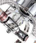 WEvalMC Ceiling Fan Chandelier 52 Inch with Wireless Operation, 5 Blades, 3 close-up of chrome motor and crystal accent.