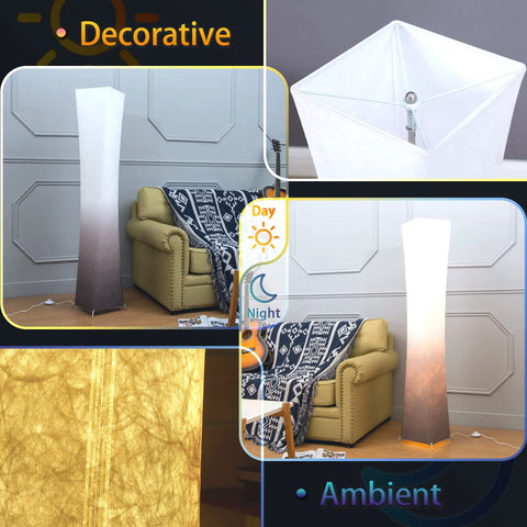 61 Inch Tall Floor Lamp With Remote, Modern Column LED Floor Light, Brown Gradient Lampshade in living room setting