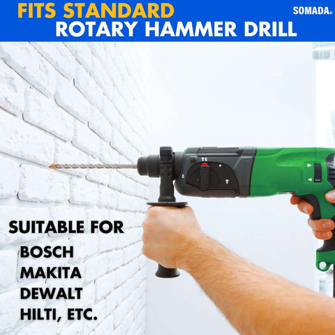 SOMADA 1in x 39in SDS-Plus drill bit with carbide 4-cutters for concrete and masonry, shown in a rotary hammer drill