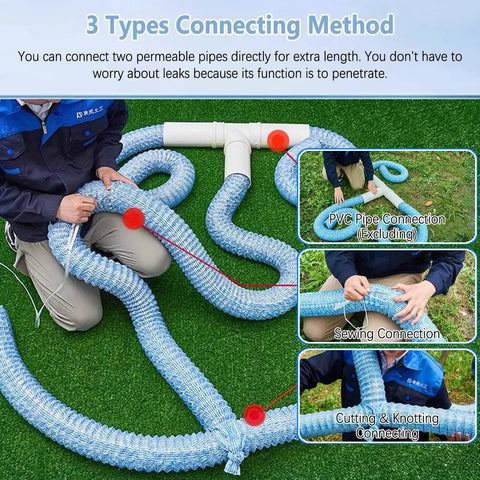 Blue Flex Drain Pipe With Nonwoven Filter Debris Mesh Flexible Land Drainage Tube installation with connecting methods
