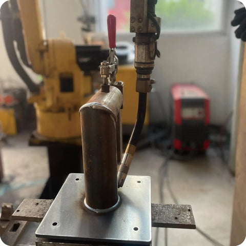 Welding process on 90 Degree Wall Mount L Shape Bracket for Slip Fit LED Lights in workshop