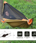 Ultralight Camping Hammock With Integrated Mosquito Net And Tree Straps Quick Setup Backpacking Hammock In use outdoors