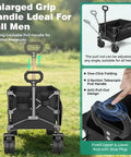 Front view of Beast Mode Folding Wagon Cart With Canopy 445L Total Space And 440Lbs Capacity, handle and wheels shown