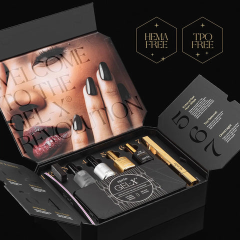 Gel X Nail Extension Starter Kit With Soft Gel Tips, 14 Sizes From 00 To 9 Plus Half Sizes, HEMA Free TPO Free Formula in black box