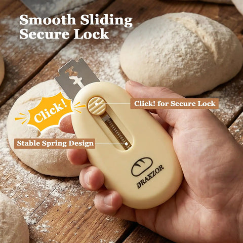 Three Pack Bread Lame Set With Ten Replacement Blades And Pattern Booklet For Sourdough Fans, ergonomic handle in use