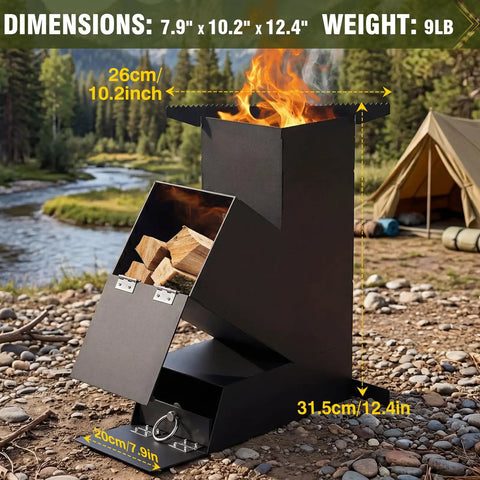 Rocket Stove For Camping And Outdoor Cooking Portable Wood Burning Stove With Storage Bag 15 Inch High Efficiency Outdoor Stove For Backyard BBQs Picnics And Events Heavy Duty 8.8 Lb.