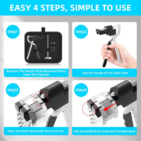 Step-by-step guide for using Handheld Watch Band Pliers Set For Stainless Steel Links Remover Tool With Adjustable Bracelet Length