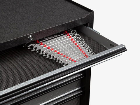 19 Tool Wrench Organizer Rack For 1/4 To 1-1/4 Inch Wrenches, Red Finish, Grab-And-Go Quick Access Slots in drawer