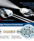 High Pressure 10 Setting Handheld Showerhead With Built In Filter Removes Chlorine Chrome shown with dual cleaning modes