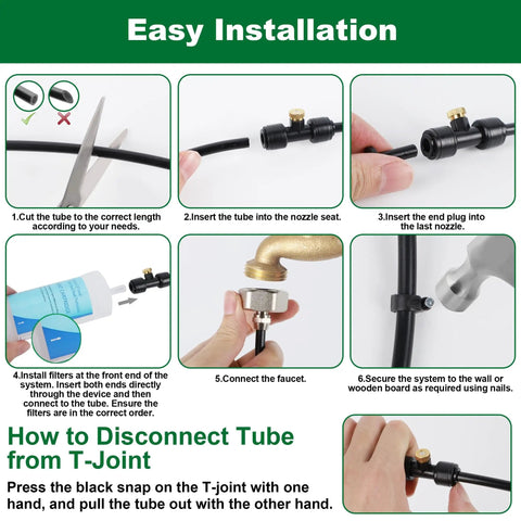 Step-by-step installation guide for Outdoor Misting System for Patio Cooling 75Ft Water Mister Hose Kit with Brass Nozzles.
