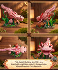 Pink Axolotl Building Block Set 998 Pieces 1 To 1 Scale Amphibian Model Kit For Adults And Teens on wood display