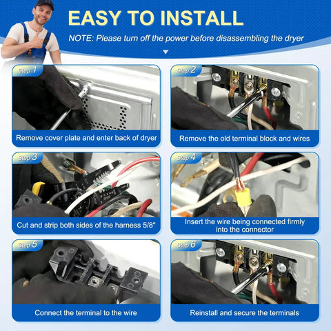 Dryer Terminal Block Kit With Brackets, Screws, Wires And Connectors Replacement AP30 Part To Fix Power Failures And Burning Smell In Your Dryer Plug And Play Easy Install And Long Lasting Electrical Upgrade for dryer terminal replacement