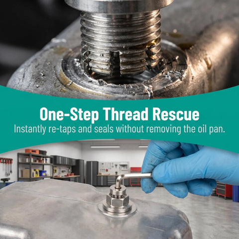Fix Those Strip Thread Blues Fast With This Super Duper Oversize Piggyback Oil Drain Plug Repair Kit In Smooth Stainless Steel, Includes O Ring And Hex Wrench To Save Your Car Oil Pan For Real. M14 stainless oil drain plug repair kit with hex wrench on stripped threads