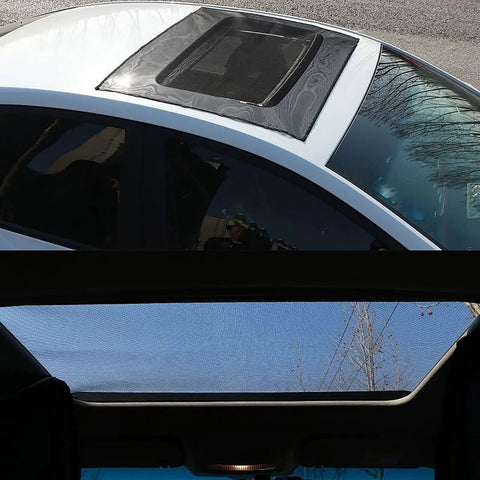 Magnetic Sunroof Sunshade Mesh For Tesla Cybertruck 2023 To 2026 on sunroof blocking sun while allowing airflow and visibility.
