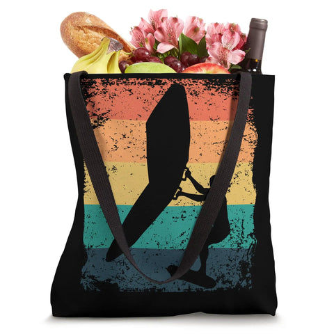 Retro Wing Surfing Tote Bag For Men With Dope Vintage Wingfoil Design, showcasing colorful retro graphics and dual handles, filled with groceries.