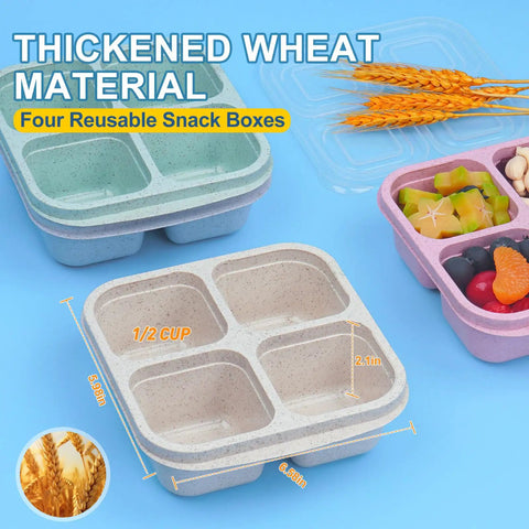 4 Pack Snack Containers Divided Bento Snack Box With 4 Compartments Reusable Meal Prep Lunch Containers For Kids And Adults