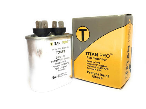 Motor Run Capacitor 3 MFD 370-440VAC 60/50 Hz Oval Shape UL Recognized E185318 High Quality 3 Microfarad HVAC Capacitor For Reliable Motor Performance In Small Fans And Compressors, silver can with terminals
