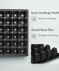 Top view of 10 Pack 72 Cell Seed Starter Trays With 1.75 Inch Deep Plugs For Seedlings, showing water guide and drainage hole design.