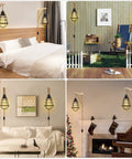 Plug In Wall Sconces 2 Pack Farmhouse Wood And Metal Wire Cage Lamps with Plug In Cord And On Off Switch in various rooms