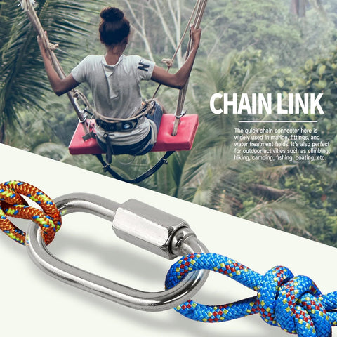 Five Pack M3 5 Stainless Steel Quick Link Chains One Eighth Inch D Shape Locking Quick Connectors in outdoor use