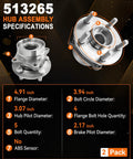 Two-Piece Front Wheel Hub Assembly Set 513265 For Toyota Prius 2004-2009 5-Lug Direct-Fit Bearing Replacement specifications