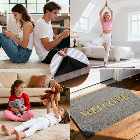 Non Slip Rug Tape For Area Rugs On Hardwood Floors And Tile, Reusable Carpet Tape With Triangle Anti Slip Design Keeps Corners Flat