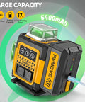 Pro Grade 4x360 Green Laser Level With Self Leveling And Pulse Outdoor Mode High Brightness 360 Degree Horizontal And Vertical Lines Rechargeable Battery Includes Carry Case Lift Base Glasses And Target Plate, 5400mAh battery