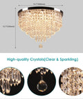 Jaw Dropping 19.7 Inch Crystal LED Flush Mount Ceiling Light With 5 Tier K9 Raindrop Crystals And Chrome Stainless Steel