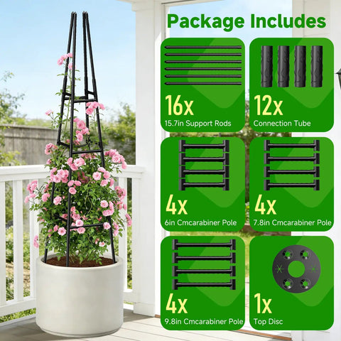 Obelisk Trellis For Climbing Plants Outdoor Garden Support 63 Inch Adjustable No Fuss Assembly Steel Plastic Coated Plant Stake