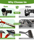 Comparison of Workhorse Thatch Rake with adjustable handle and competitors, highlighting material, technology, and function differences.