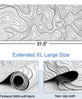 Extended White Topographic Gaming Mouse Pad Desk Mat 31.5 Inch By 11.8 Inch Long XL Pad For Gaming And Office shown with size dimensions