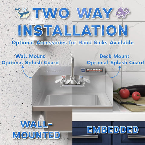 Stainless Steel Wall Mount Hand Sink for Commercial Kitchens and Laundries, 12 By 10 Inch Basin With 5.5 Inch Depth, Strainer and Faucet Included