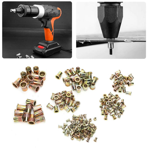 220 Piece Rivet Nut Assortment Kit with mixed M3 to M12 zinc plated rivet nuts and electric tool for metalwork projects