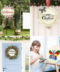 4-pack 18x18 inch unfinished plywood round boards for crafts; shown as DIY signs and artwork on doors and easel