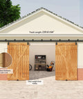 Garage with Beefy 20 Foot Black Box Rail Exterior Barn Door Hardware Kit For Two Doors Heavy Duty Sliding Track System Installed