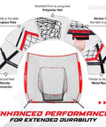 7x7 Foot Baseball Net With Batting Tee For Backyard Hitting And Pitching Practice, features of durable softball backstop net