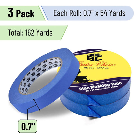 0.7 Inch Painter's Tape 3 Pack With 54 Yards Each For Sharp Lines And Easy Removal, Weather Resistant Masking Tape Built For DIY Projects