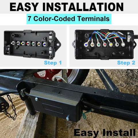 7 Way Trailer Junction Box Kit 2 Pack For RVs, Trailers, And Cars, Waterproof And Weatherproof Electrical Connector Organizer With Color Code Terminals, Durable 7 Terminal Box For Easy Wiring, Replacement Or New Install. Installed on trailer frame
